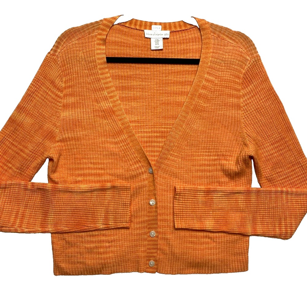 House of Harlow 1960 Cardigan Womens M Orange Sweater Ribbed Crow